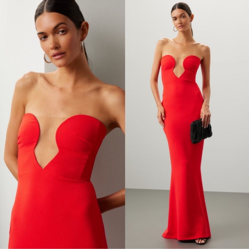 Nookie Red Strapless Maxi Gown with Sweetheart Plunge